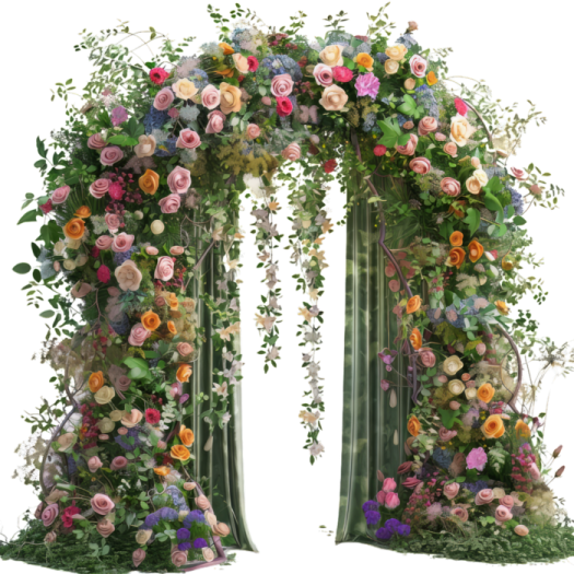 a floral arch for a wedding ceremony