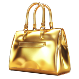 a gold handbag on a white background