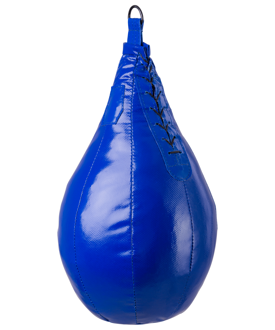 a blue punching bag on a white background