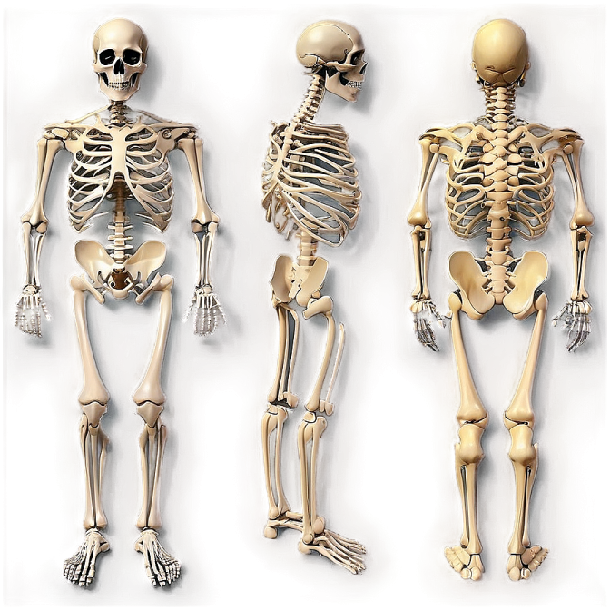 three different views of the human skeleton