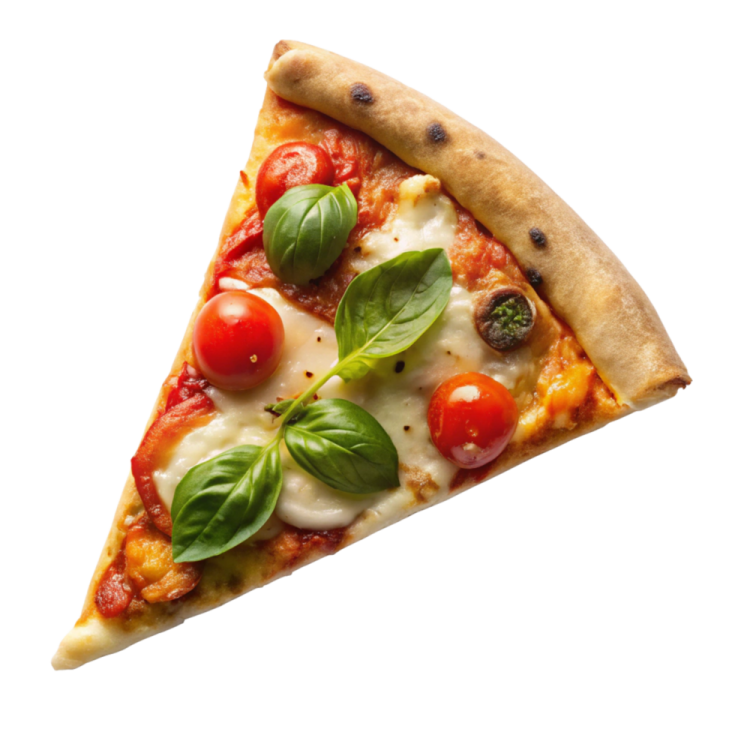 a slice of pizza on a white background