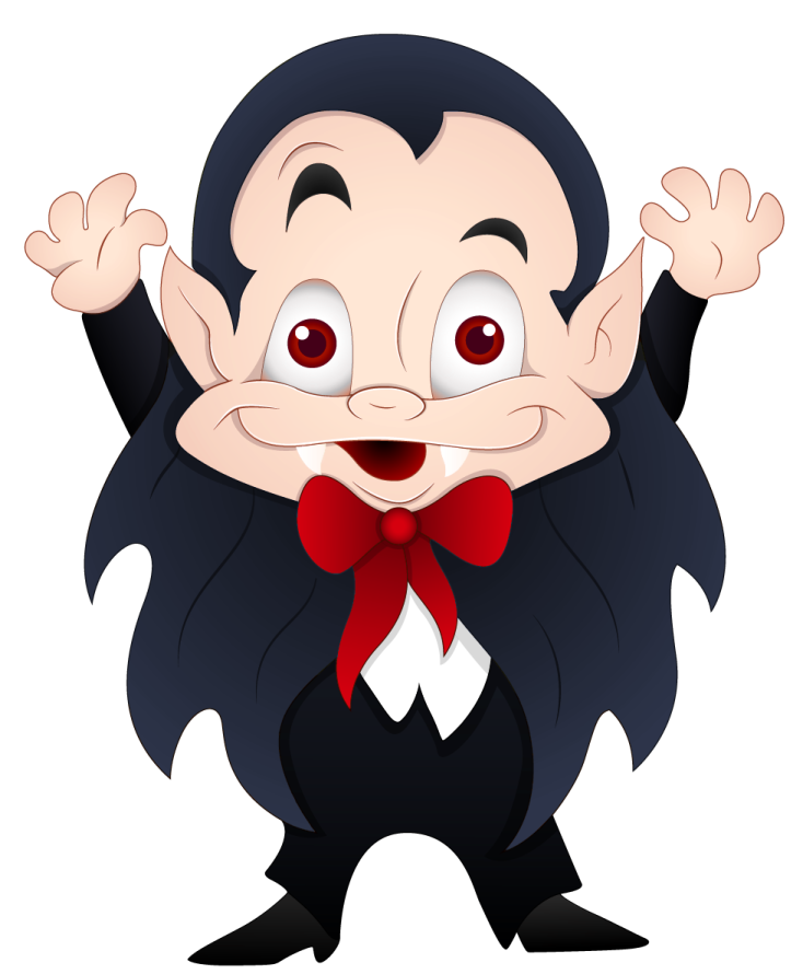a cartoon dracula with his hands in the air