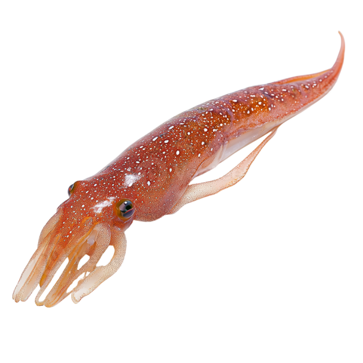 a close up of a red and white squid