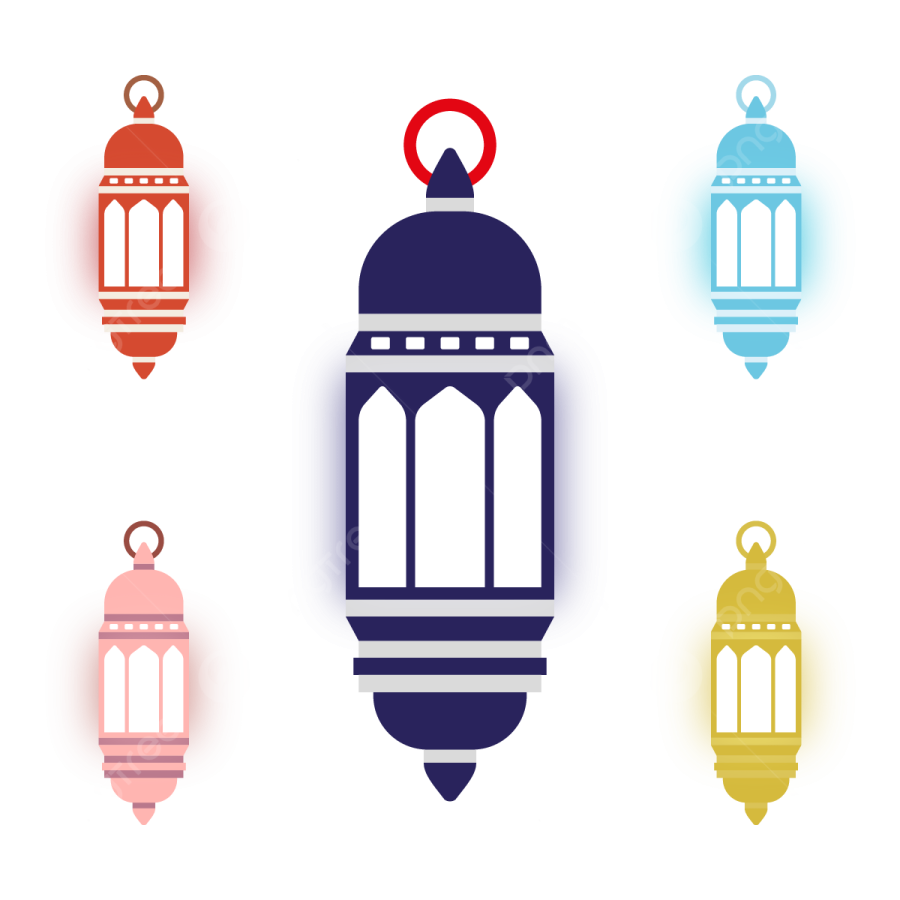 a set of colorful lanterns on white background