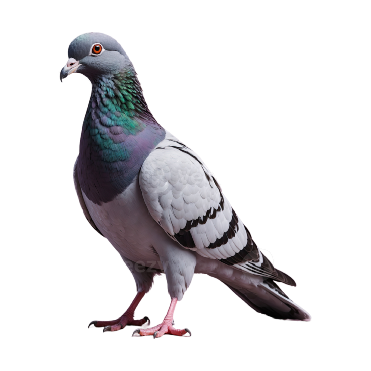 a pigeon on a white background