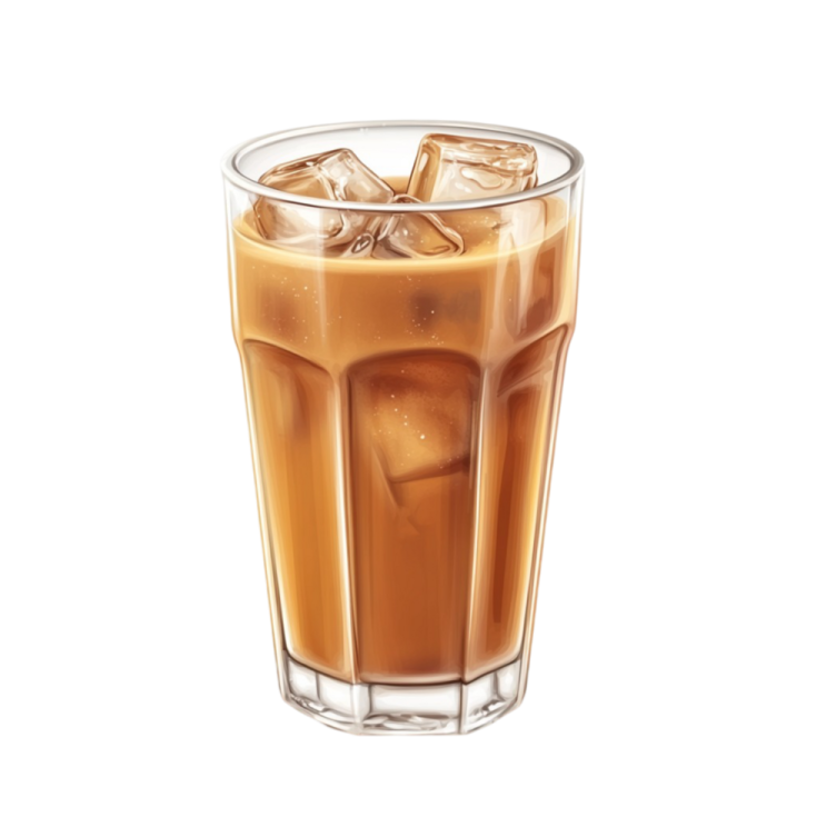 a tall glass filled with iced coffee