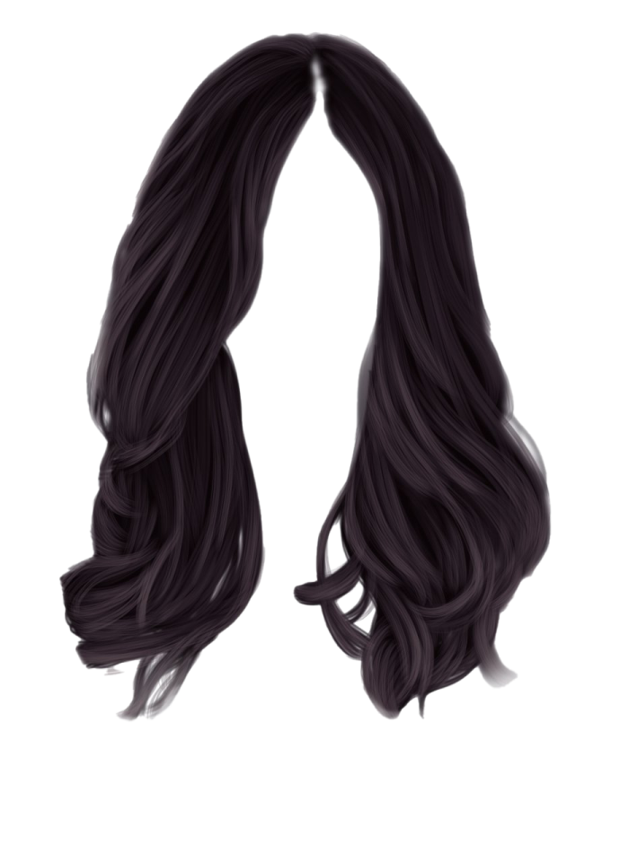 a black wig with long wavy hair on a white background