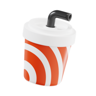 a red and white cup with a black handle