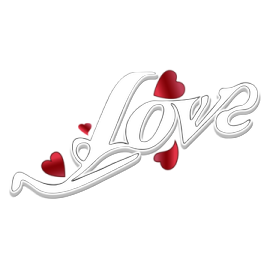 the word love with hearts on a white background