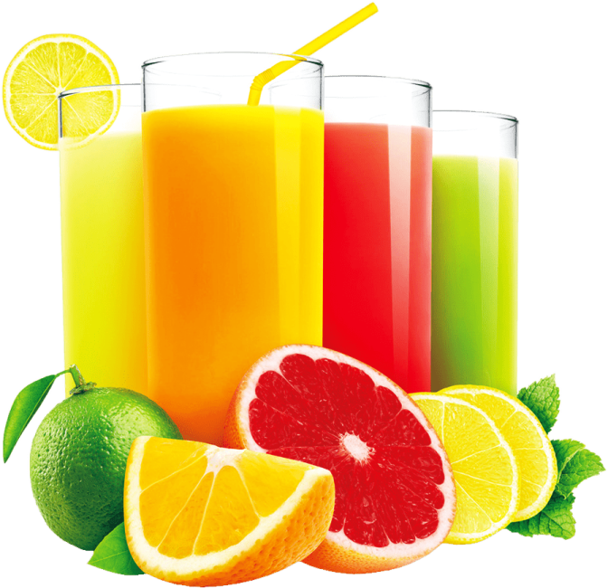 three glasses of fruit juice with oranges and lime