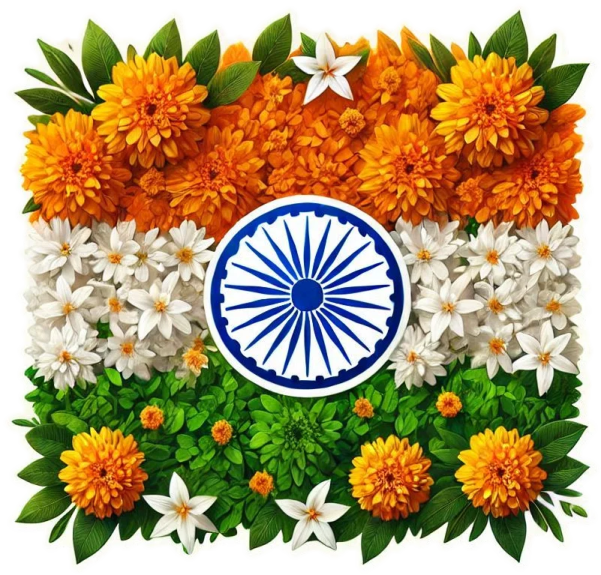 indian flag with flowers and leaves