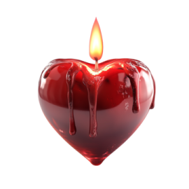a red heart shaped candle on a white background