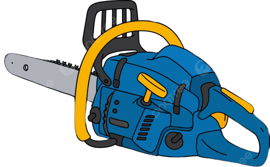 a blue and yellow chainsaw
