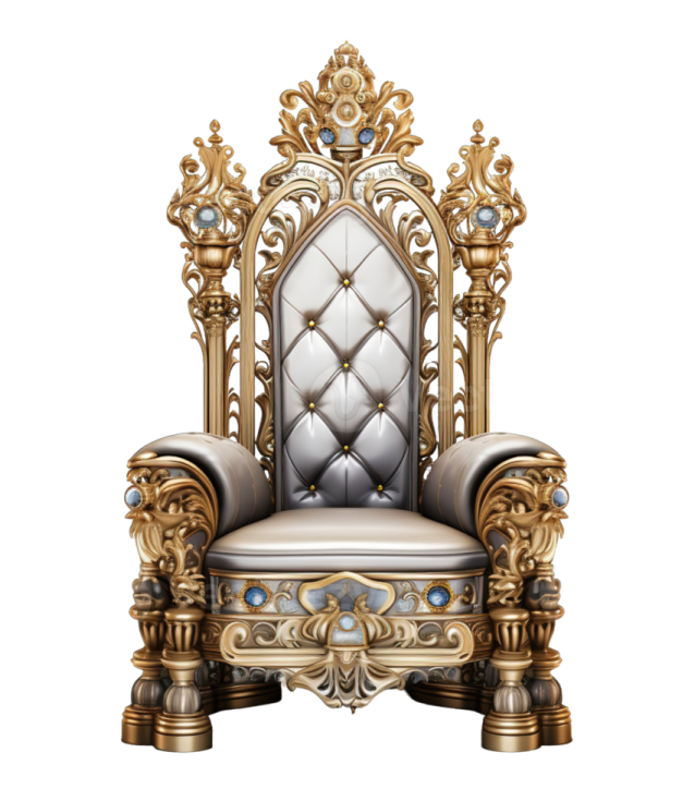 a golden throne with a white background