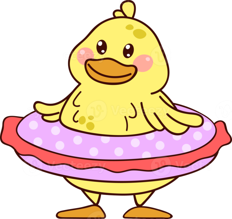 a yellow chicken in a pink and white dress with a pink ring around its neck