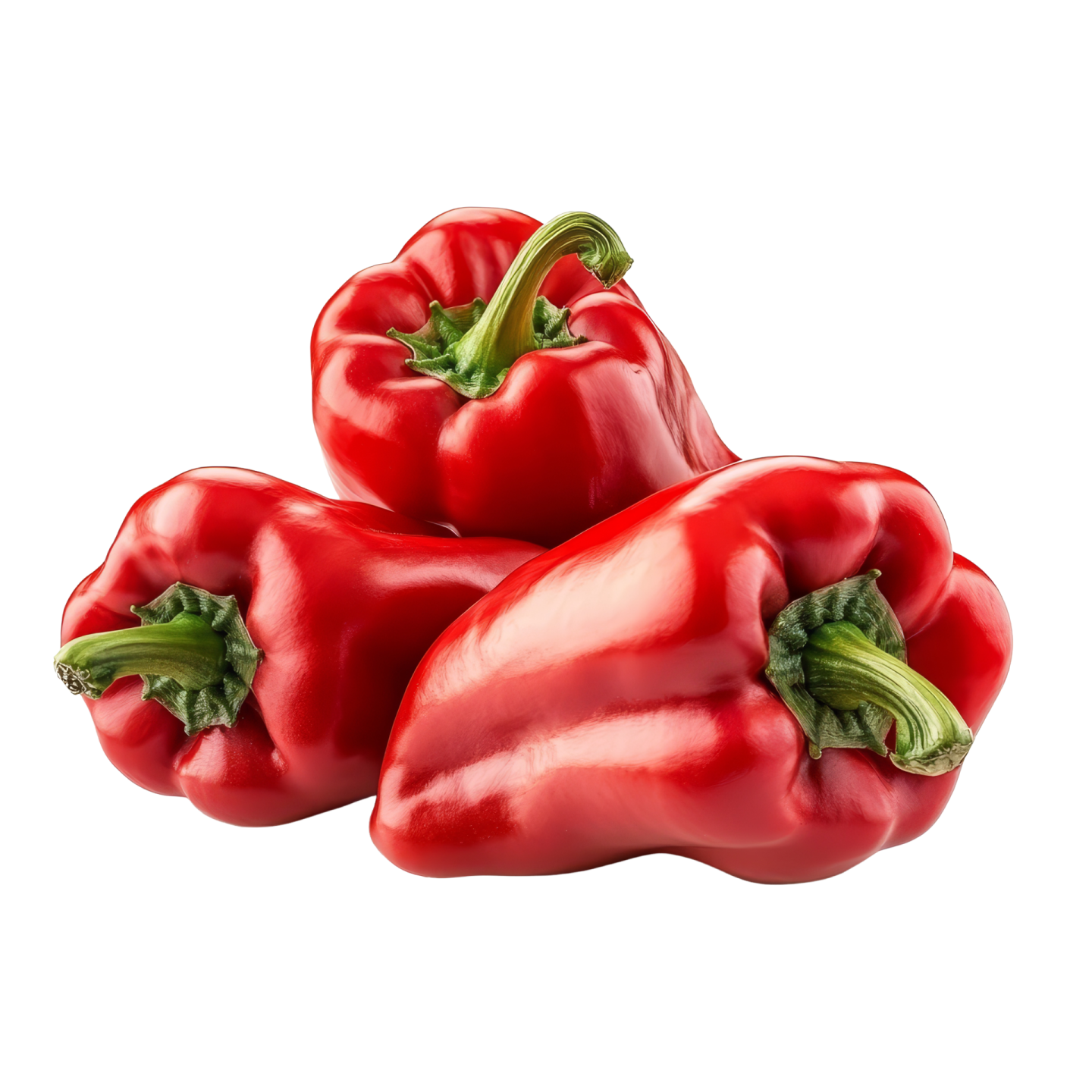 three red peppers on a white background