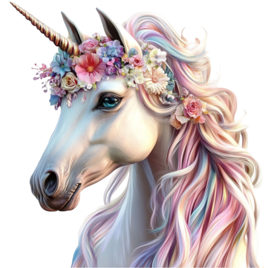 a unicorn with flowers on its head