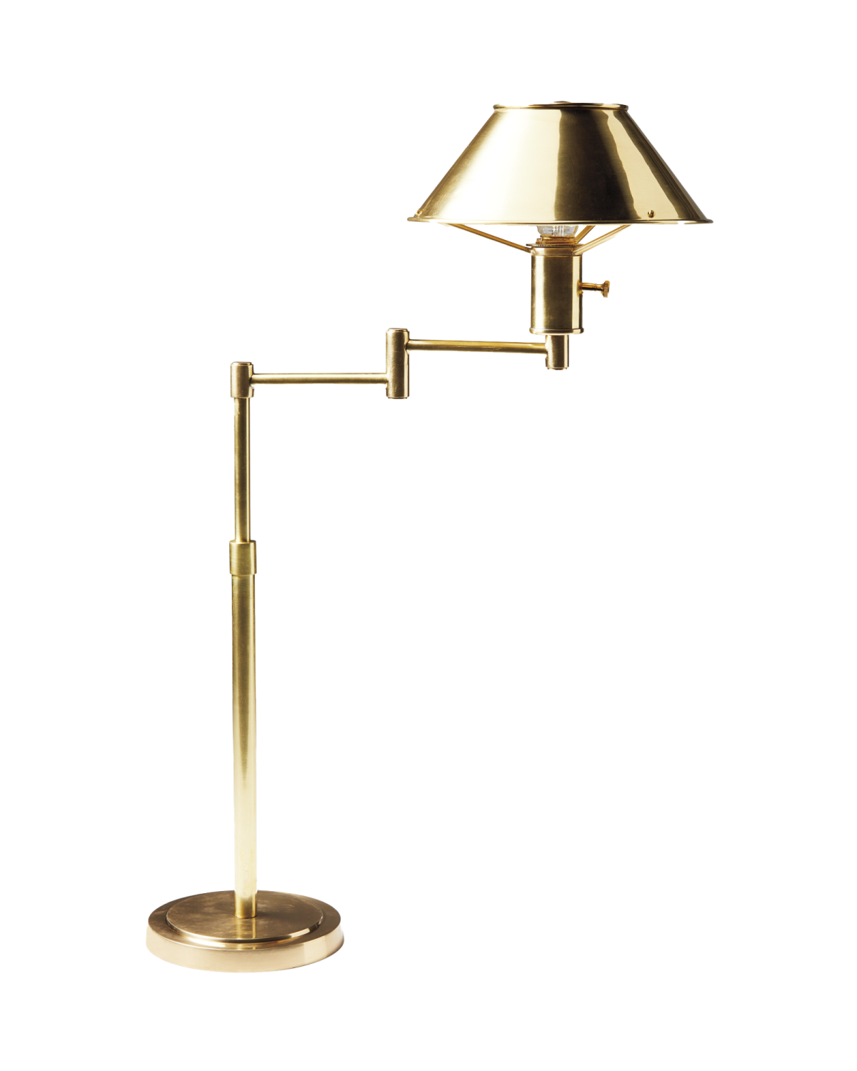a brass table lamp on a white background