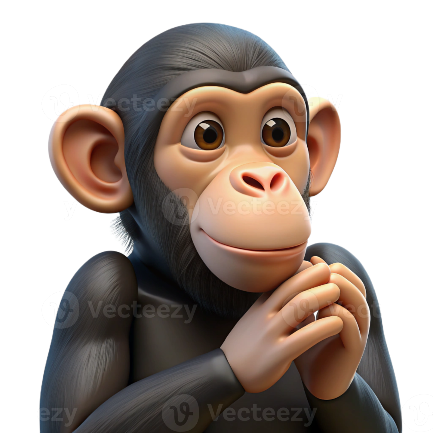 a cartoon chimp with his hand on his chin