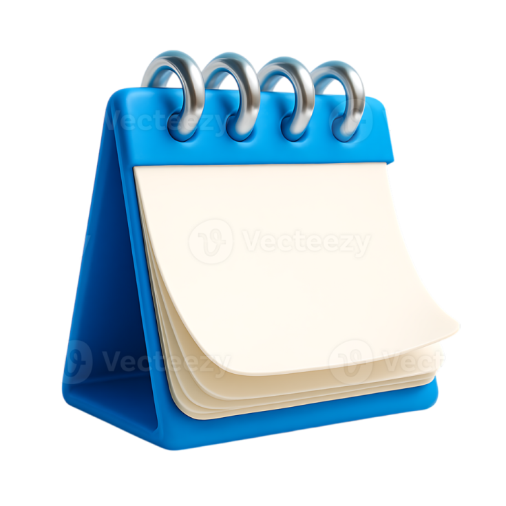 a blue and white calendar on a white background