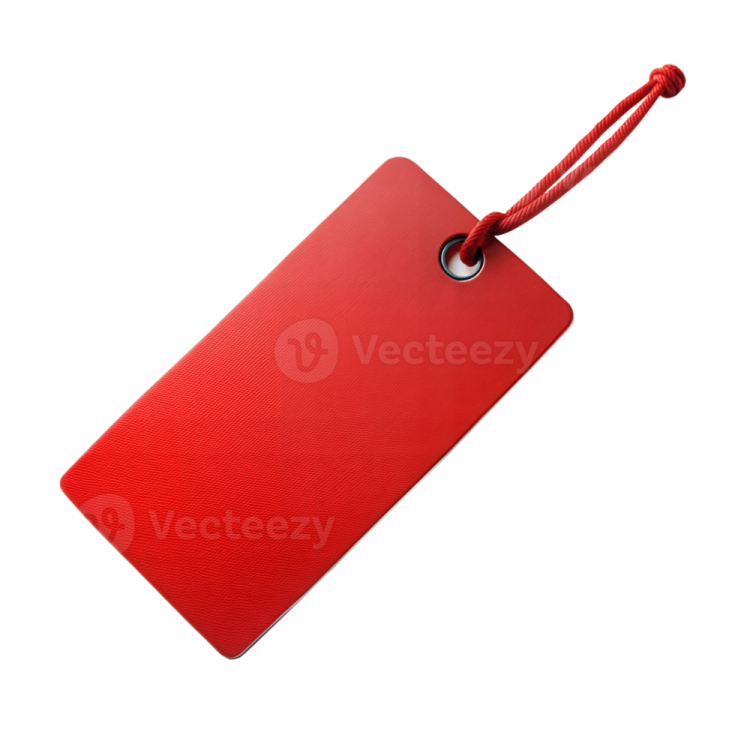 a red luggage tag on a white background