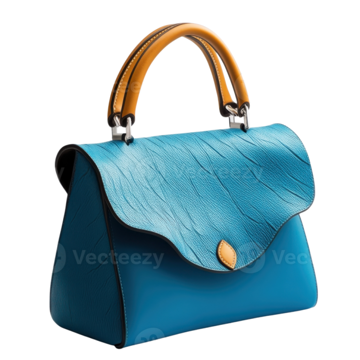 a blue handbag on a white background