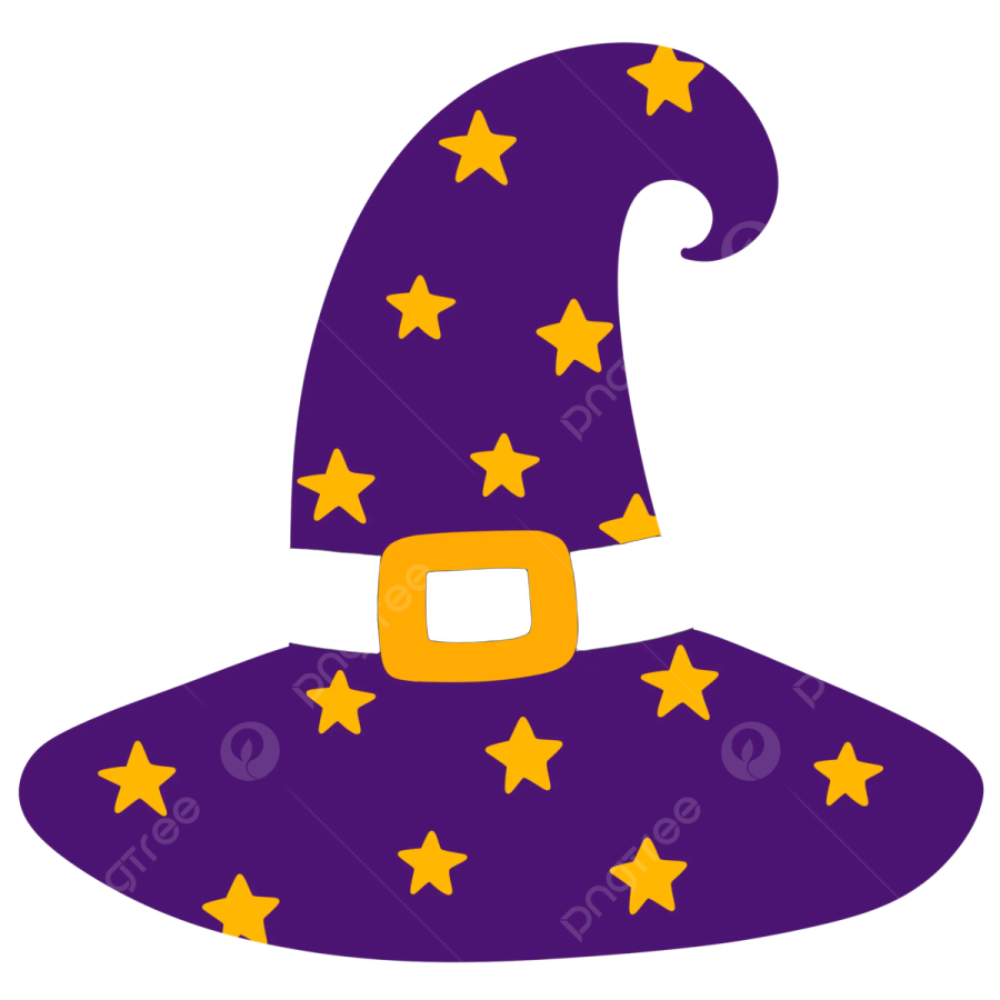 a purple witch hat with stars on it