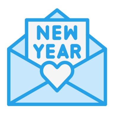 a blue envelope with the words new year written on it