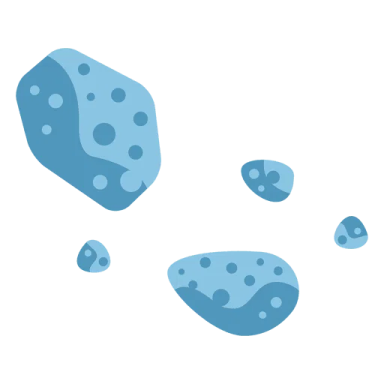 three blue rocks with holes on them