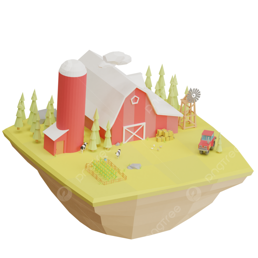 an illustration of a farm in the countryside