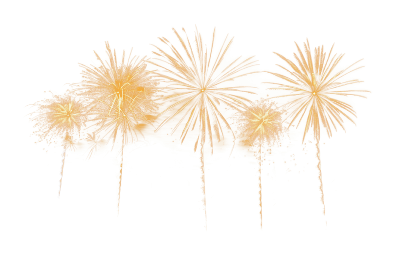 three golden fireworkss on a white background