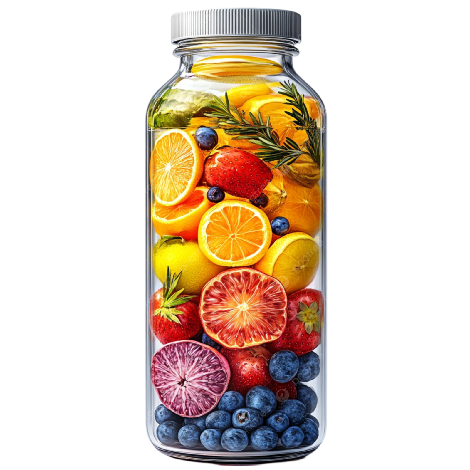 a glass jar filled with fruit and vegetables
