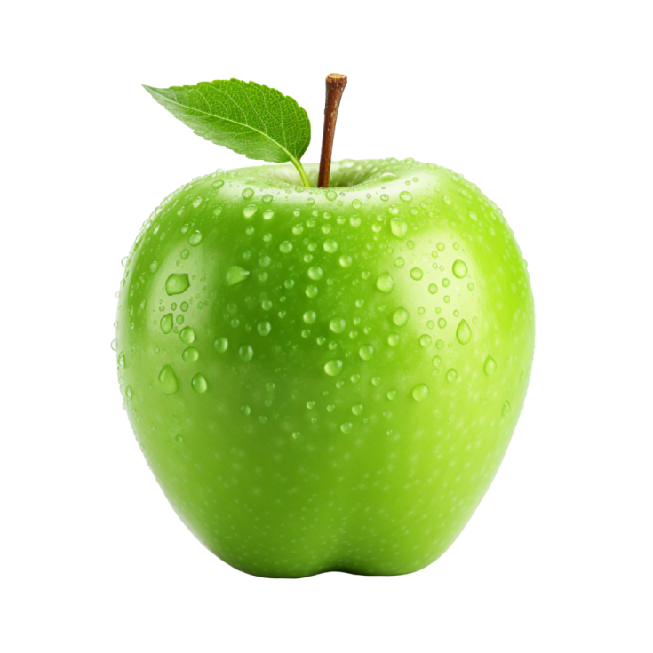 a green apple with water droplets on it