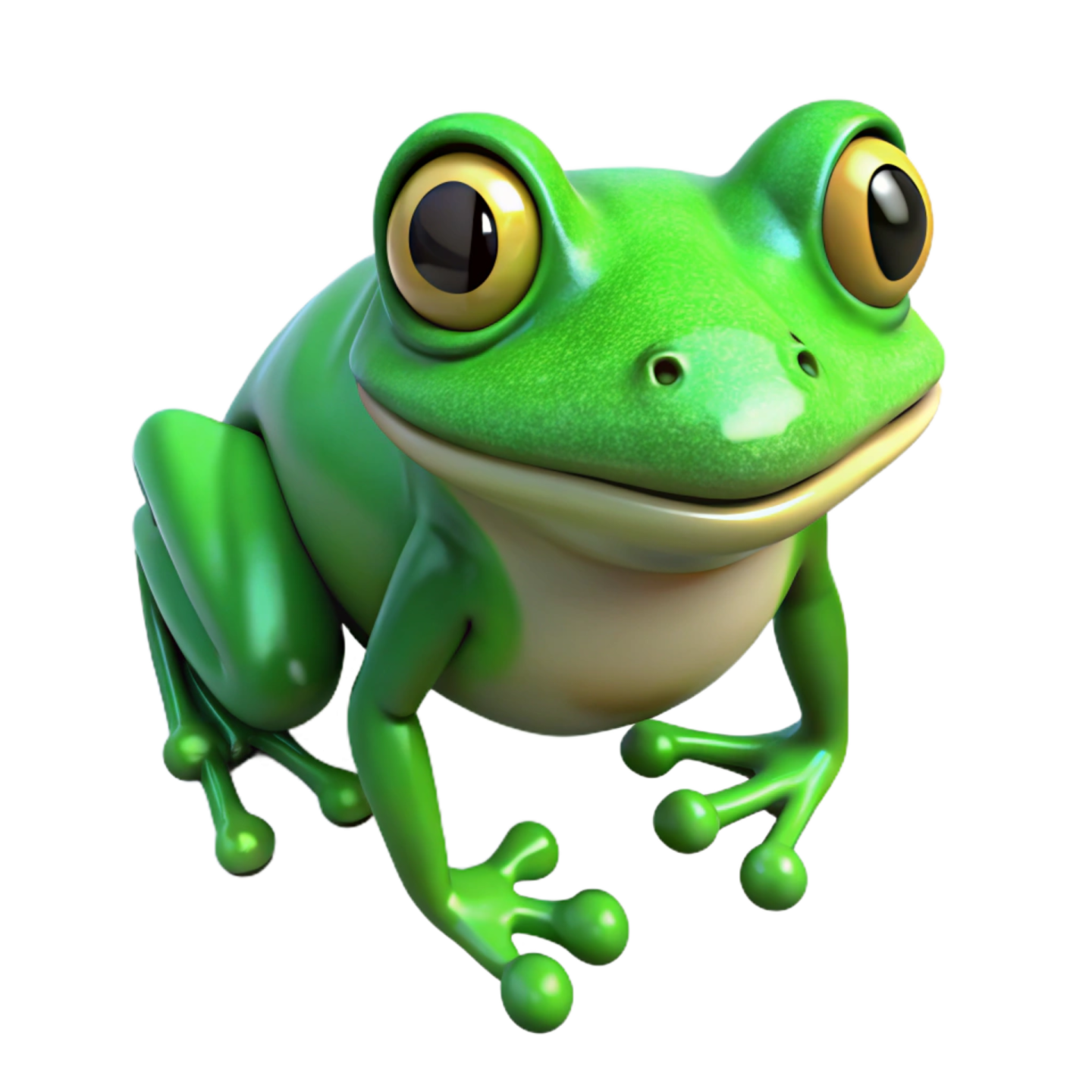 a green frog sitting on top of a white surface