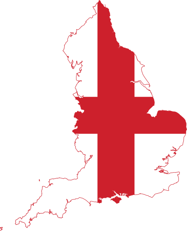 a map with the flag of england