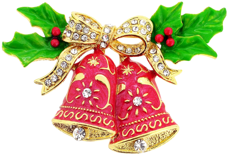 a red and gold christmas bell with holly leaves