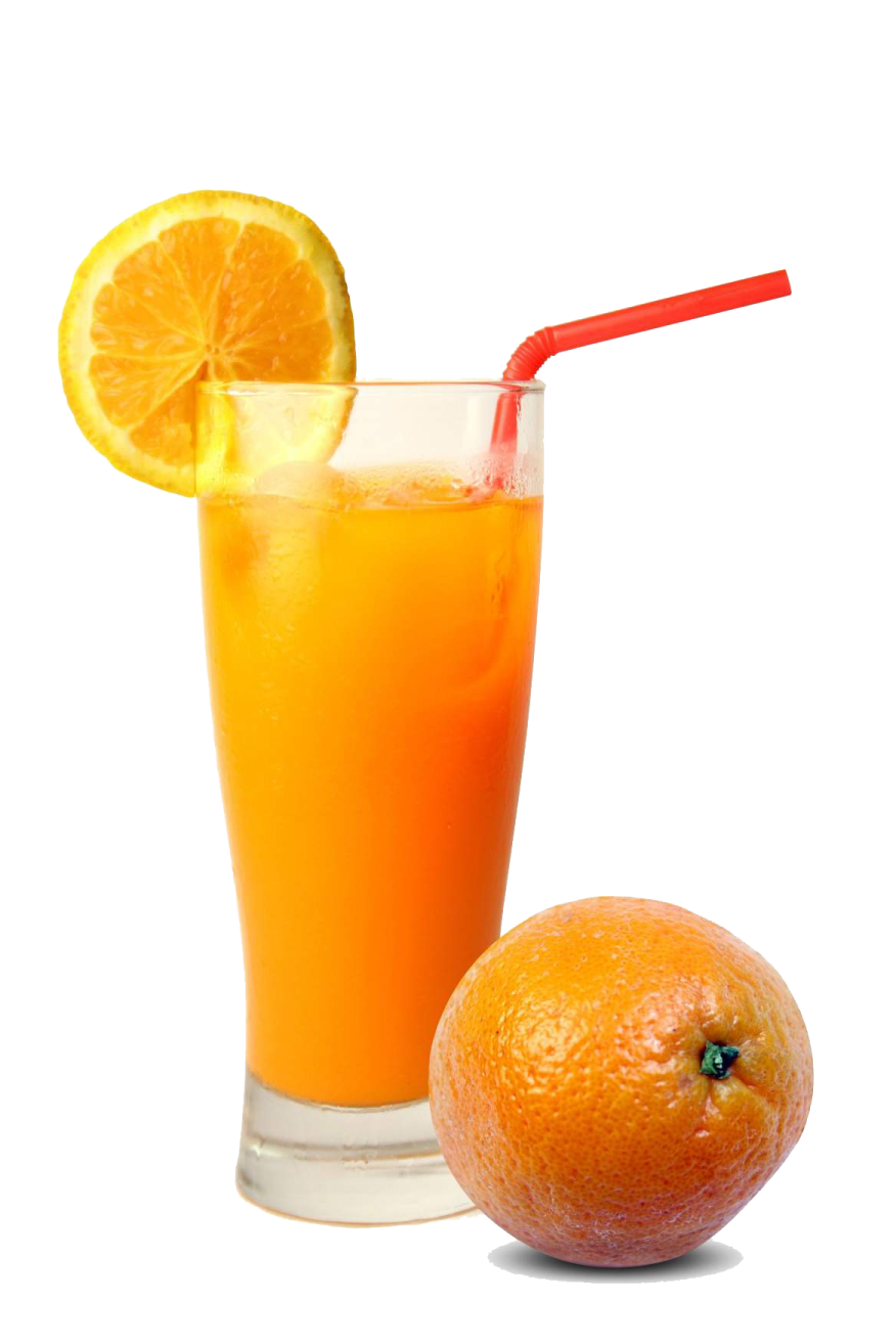 a glass of orange juice next to an orange