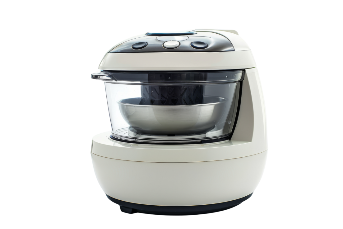 a white and black food processor