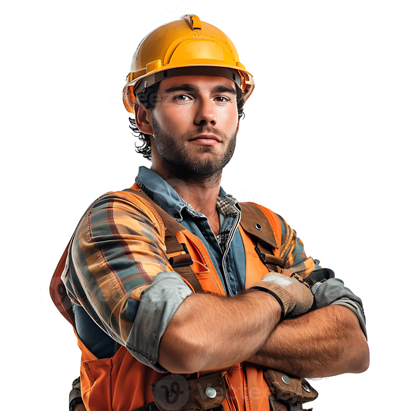 a construction worker with his arms crossed