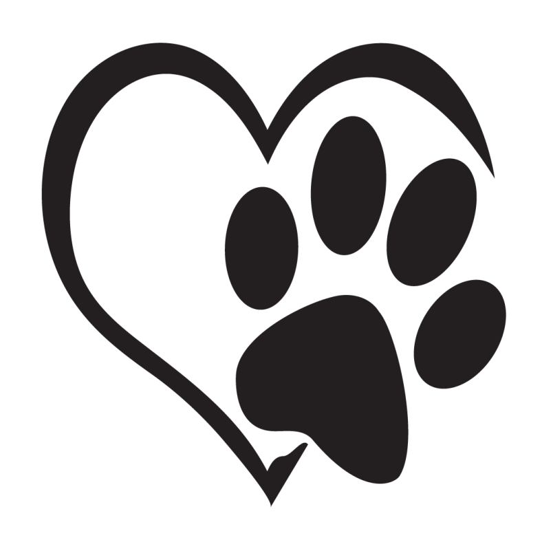 a black and white heart with a paw print