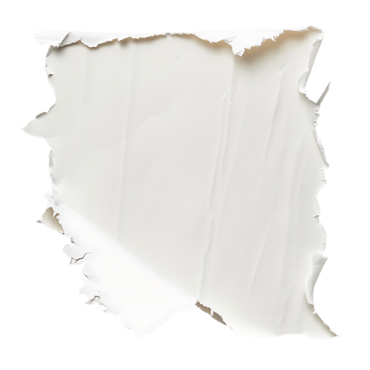 a piece of torn paper on a white background