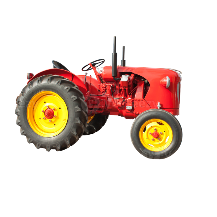 a red tractor on a white background