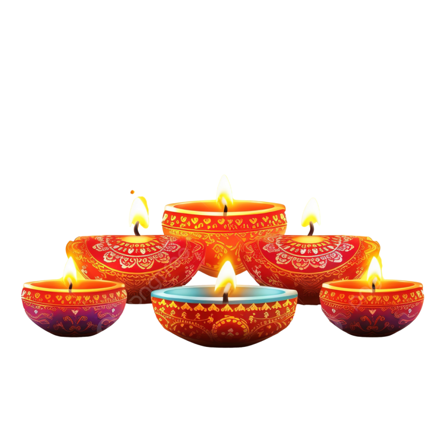 a set of five colorfully decorated candles