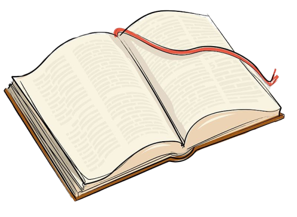 an open book with a red ribbon