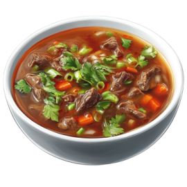 a bowl of beef and vegetable soup