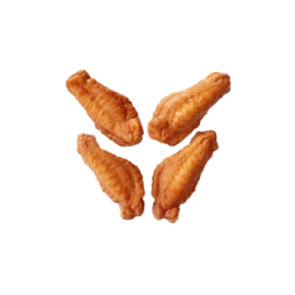three pieces of chicken on a white background