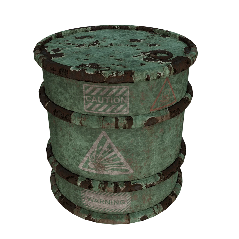 a set of three round stools with green paint on them