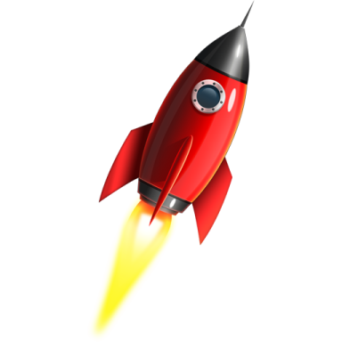 a red rocket is flying through the air