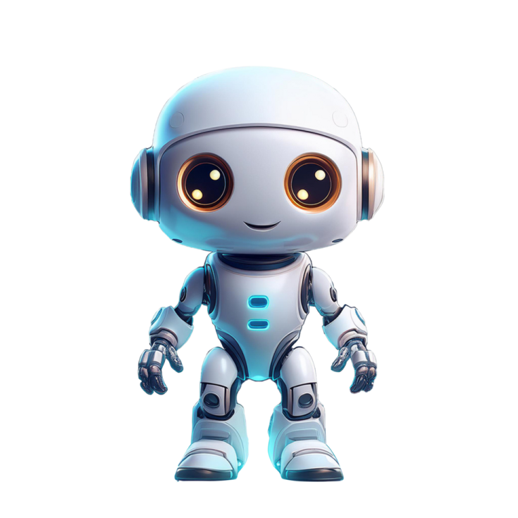 a robot with headphones and a white background