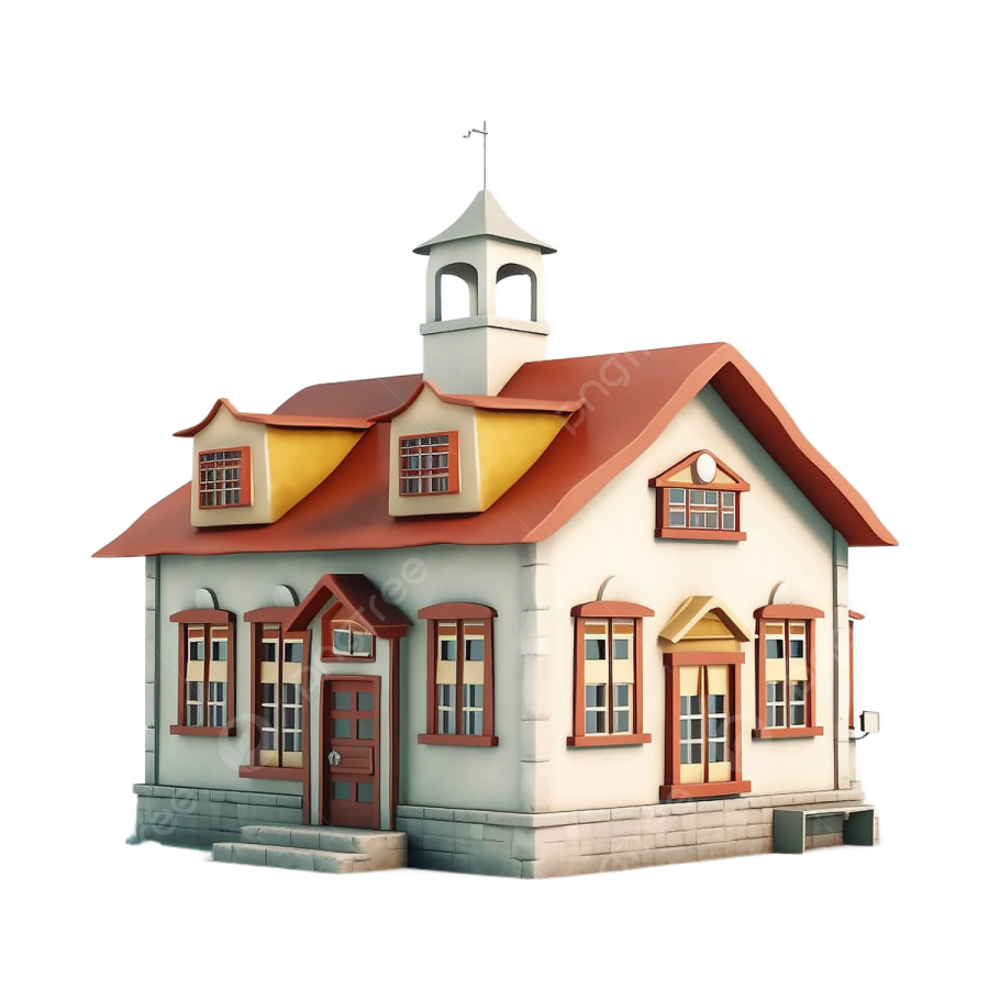 a small house with red roof and white walls